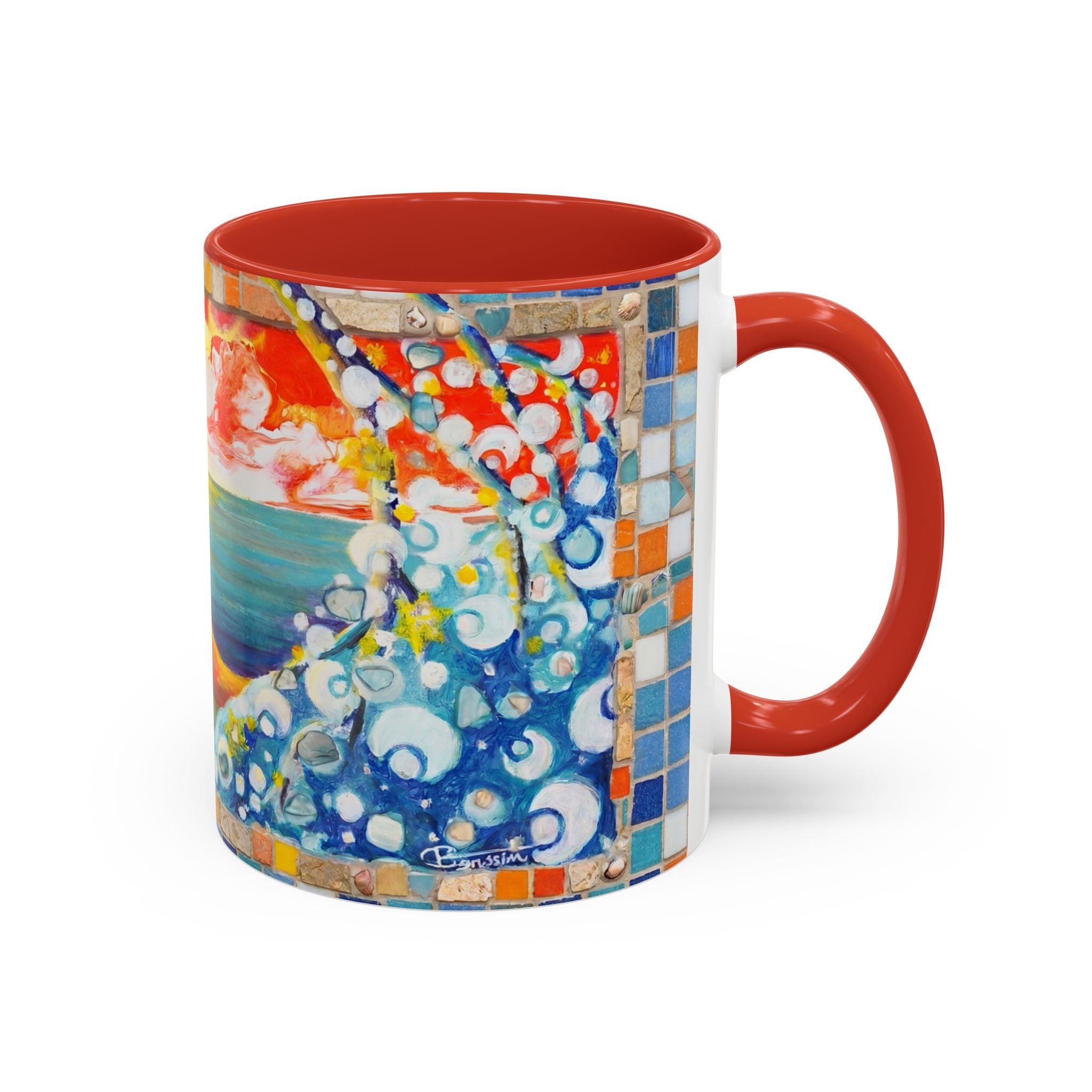 Ocean Sunrise Art Coffee Mug — Colorful Waves Accent Ceramic Mug (11/15oz)