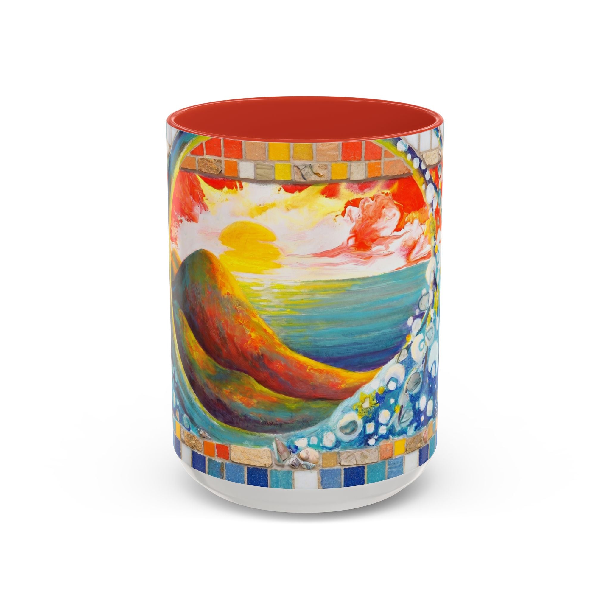 Ocean Sunrise Art Coffee Mug — Colorful Waves Accent Ceramic Mug (11/15oz)