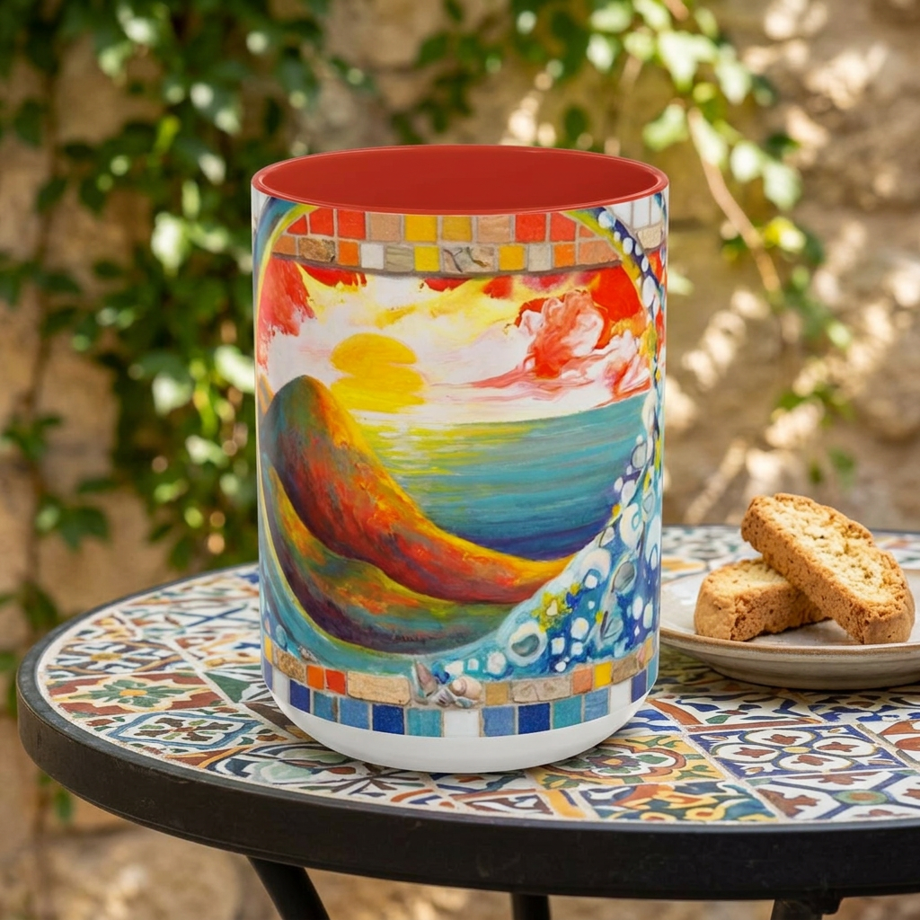 Ocean Sunrise Art Coffee Mug — Colorful Waves Accent Ceramic Mug (11/15oz)