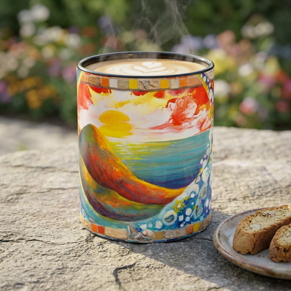 Ocean Sunrise Art Coffee Mug — Colorful Waves Accent Ceramic Mug (11/15oz)